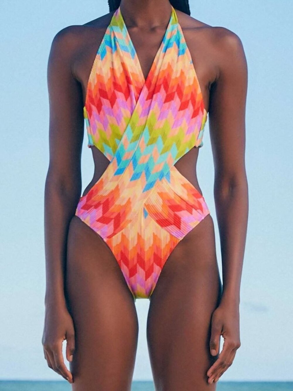 NWT Farm Rio Light Chevron One Piece Swimsuit Size XL Multicolor